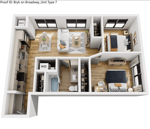 Floor plan for 2 beds, 1 bath, 808 sqft